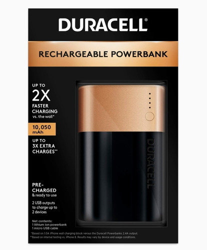 Cargador Inalámbrico 3 Recargable Powerbank Duracell Usb X2