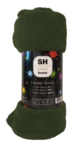 Frazada Mantra Smart home color verde musgo con diseño liso de 240cm x 220cm