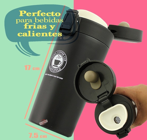 Imagen 2 de 6 de Termo De Acero Inoxidable Doble Seguro Antiderrame 280 Ml