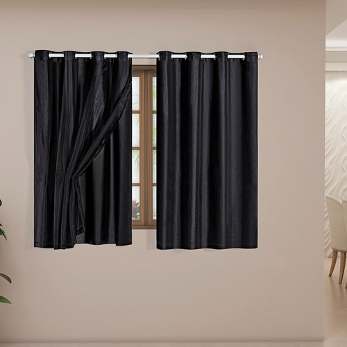 Cortina Veda Luz Blackout Blecaute Pvc C/ Voil 2,80 X 1,80 Cor Preto