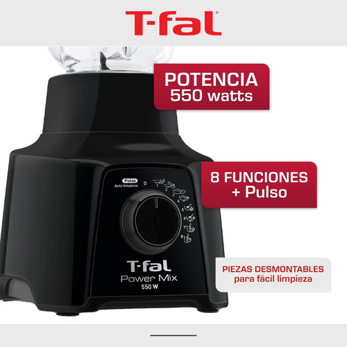 Licuadora T-fal Power Mix Ln2898mx 2l Negro Vaso Cristal