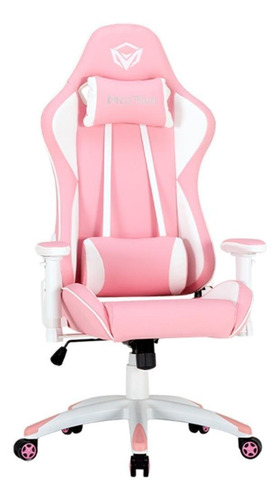 Imagen 2 de 6 de Silla de escritorio Meetion CHR16 MT-CHR16 gamer ergonómica rosa y blanca con tapizado de cuero sintético