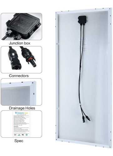 Imagen 3 de 4 de Winnewsun - Panel Solar Monocristalino De 100 Vatios Para Ho