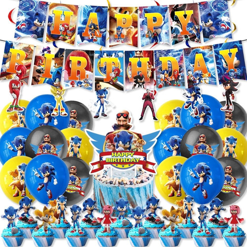 50 Piezas De Suministros Para Fiestas De Cumpleaños De Sonic