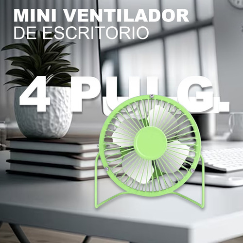 Ventilador De Escritorio Usb Portátil 4 Aspas Kimhi Mini Metalico De Refrigeración Personal Silencioso De Metal Para Oficina, Casa, Coche, Viajes Pequeño Ajustable Color Verde