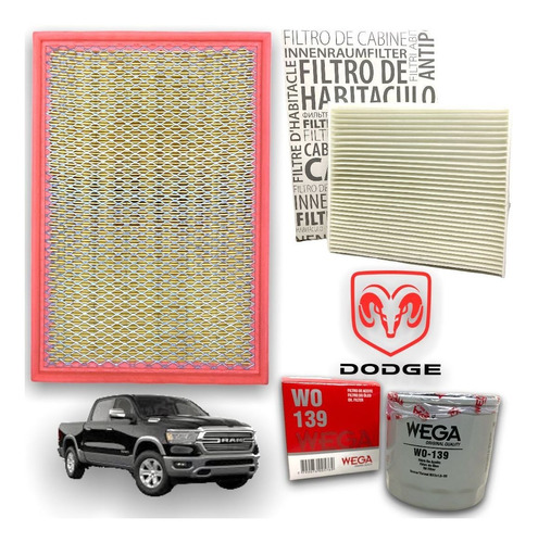 Kit 3 Filtros Dodge Ram 1500 5.7 Hemi V8 Aire Aceite Habitac