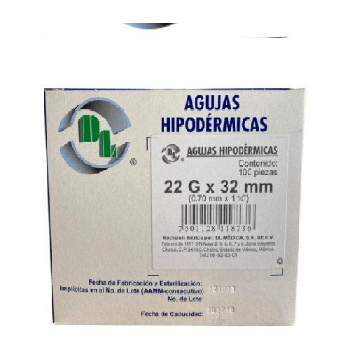 Agujas HiPodérmicas Dl 22 G X 32 Mm