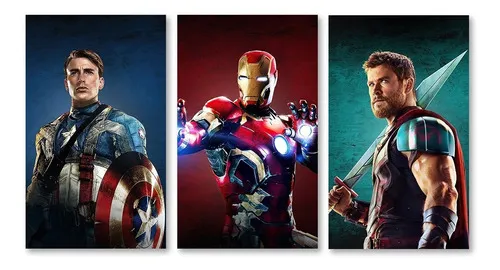 Marco decorativo: Iron Man, Thor, Capitán América, Marvel, color, color, color del marco, madera natural