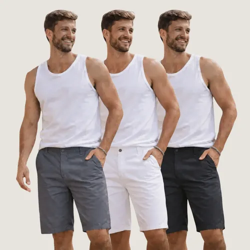 Kit 3 Bermuda Sarja 100% Algodão Short Leve