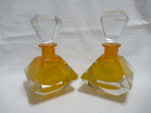 Vintage 1960 Par Botellas Perfume Cristal Naranja C/ Tapones