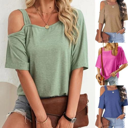 Camiseta Informal Holgada Con Hombros Descubiertos Mujer