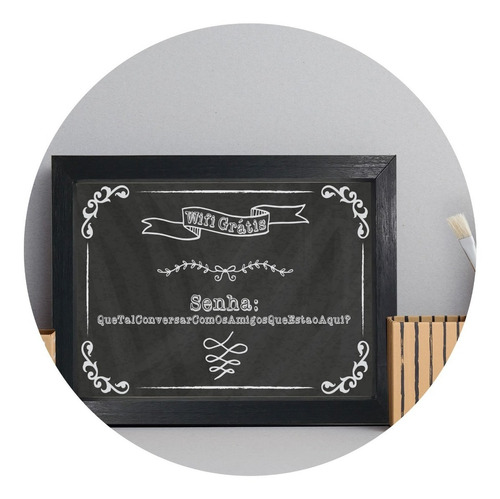 Quadro Decorativo Com Moldura Preta Senha Wifi 22x32cm Cor Preto