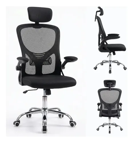 Cadeira Ergonômica Escritório Mesh Giratória Reclinável Eagl Preto Mesh