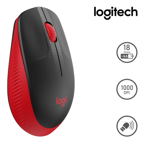 Mouse Logitech Inalámbrico M190 Negro - Rojo