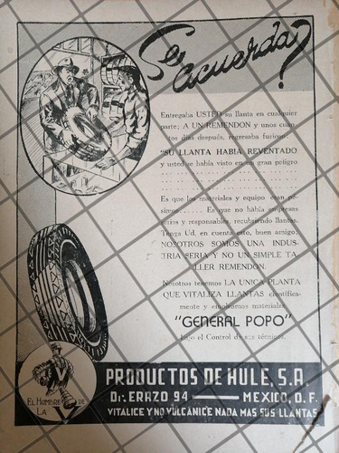 Afiche Publicitario Antiguo Llantas General Popo 1945 14