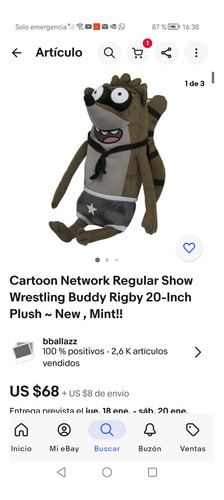 Peluche Original Rigby Un Show Mas Cartoon Network Habla 43. (Usado)