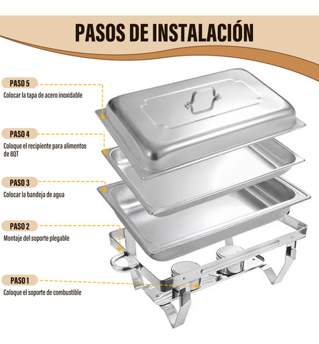 Buffet Bufetera Plegable Rectangular Acero Inoxidable 11l