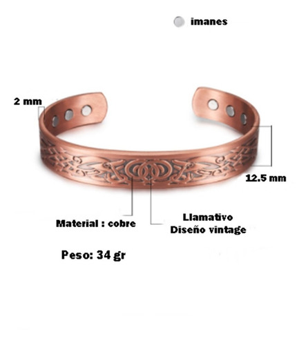 Imagen 2 de 8 de Pulsera Magnética De Cobre Hombre