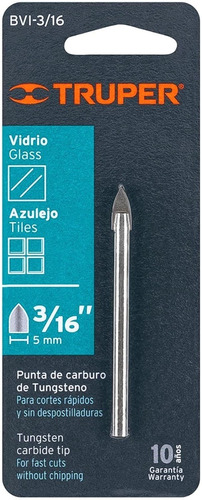 Broca Para Vidrio Y Azulejo, 3/16' Truper 11701