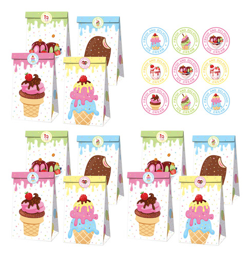 Bolsas De Regalo De Helado Coloridas, 12 Piezas, Papel Marró