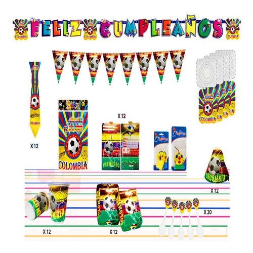 Decoración Infantil Fiesta Colombia Futbol Set X24