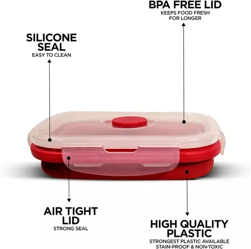 KAMAC - Tupper de silicona plegable de dos divisiones!! Para más  información 👉  Beneficios: • Ahorro de espacio • No tóxico (libre BPA) • Reusable • Libre  de olores • Fácil de