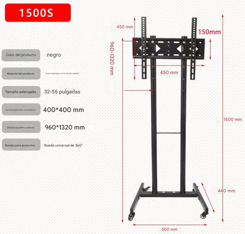 Soporte Tv Universal 32-55 Ruedas Pantalla Ajustable De Piso