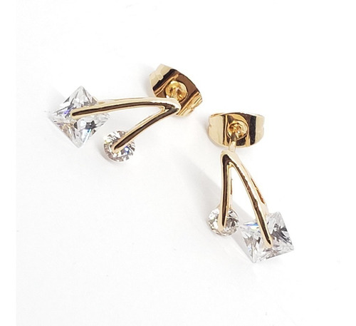 Aretes Cristal Cuadro Y Oro Rosa Lam Estuche