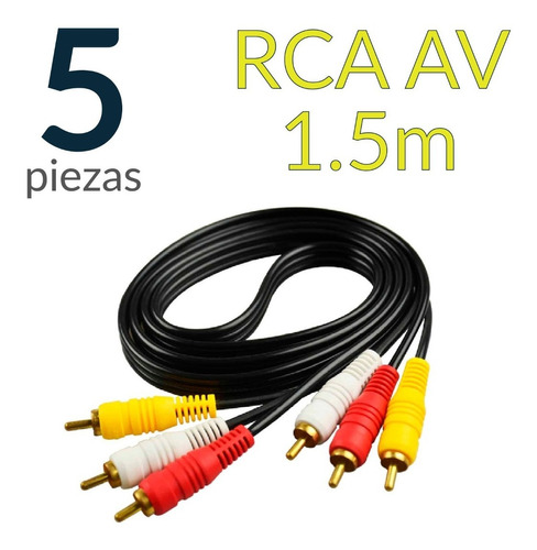 Paquete De 5 Cables Rca M/m De 1.5 Metros Con 3 Puntas