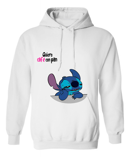 Sudadera Con Gorro Stitch Dormilon Quiero Cafe Con Pan 