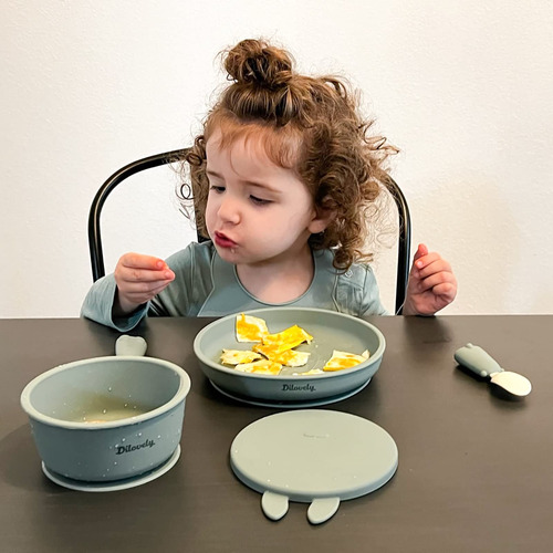 Juego Utensilios Alimentación Bebé Silicona Baberos Verdes 6