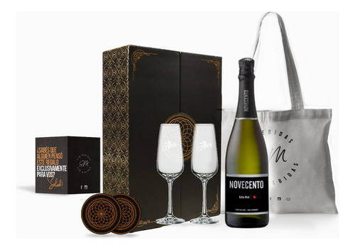 Box Regalo Champagne Novecento Copas Transparentes Grabadas