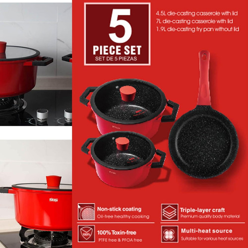 Set De Ollas Bateria De Cocina 5 Piezas Antiadherente Dsp