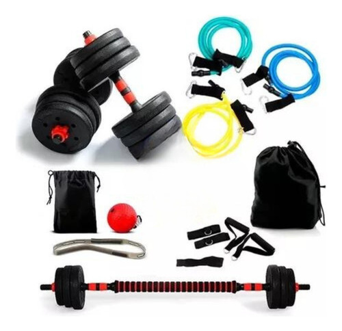 Pack Mancuernas 30 Kg Unión Barra + Boxeo + Kit 9 Pi Retiro