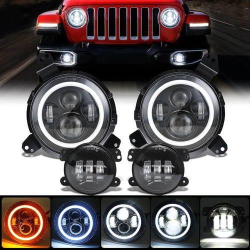 Kit 4 Faros Led Ojo De Angel Para Jeep Wrangler Jl 19-22