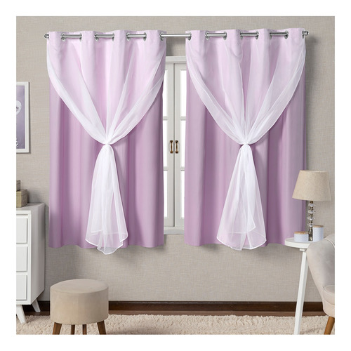 Cortina Blackout Com Voil  2,80x1,60 Rosa Quarto De Menina