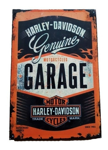 Harley Davidson Motocicleta Garage Cuadro Cartel 46 X 31 Cm