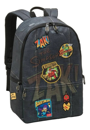 Mochila Escolar The Simpsons Bartman Gd 3bolsos Pacific Cor Cinza-escuro