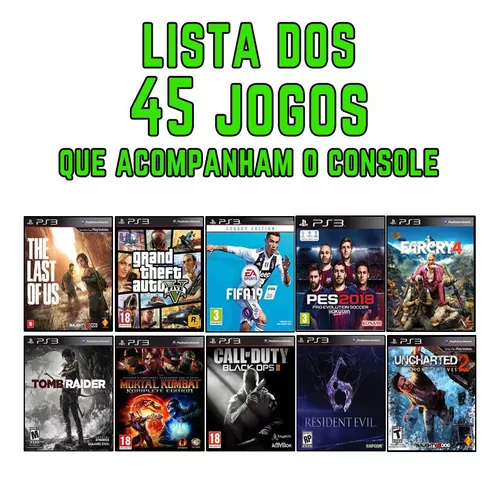 Ps3 Slim + 9 Jogos - Gta5 - Fifa 19 - God Of War - Far Cry 4