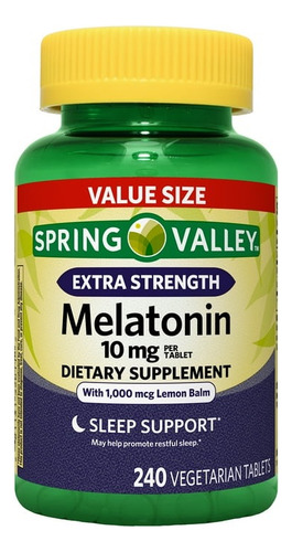 Melatonina 10mg Spring Valley 240cp Importado Eua Sem Sabor