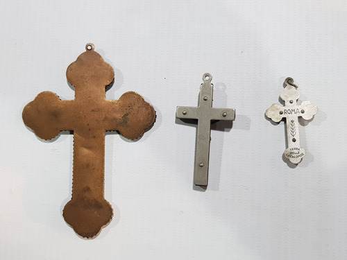 Imagen 2 de 9 de Antiguos Crucifijos Bronce, Esmaltado Y Plata Roma Mag 58910