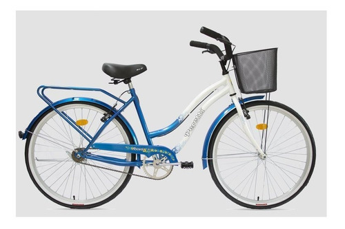 Bicicleta paseo femenina Peretti Urbana Full R26 frenos v-brakes color blanco/azul con pie de apoyo