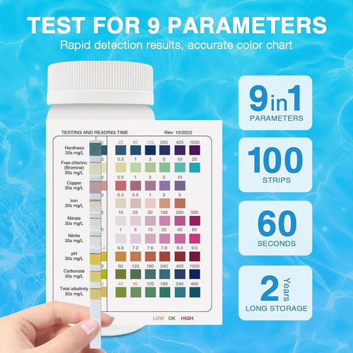 100 Tiras Reactivas Para Piscina Y Spa 9 En 1 Kit De Prueb