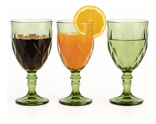 Set X6 Copas Vidrio Verde Tallado Dakota Elegante Estilo Vintage Resistente