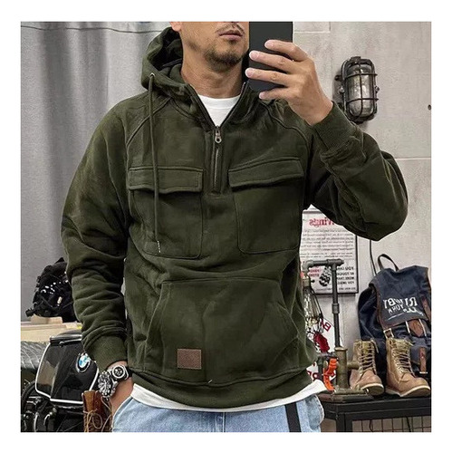 Sudadera Con Cremallera Lateral Estilo Cargo Táctico Para Hombre