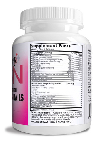 Instant Hsn Suplemento Cabello Piel Uñas Fuerza Máxima
