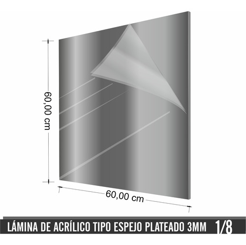 1/8 De Lamina Acrílica Espejo Plateado 0.60 Cm X 0.60 Cm