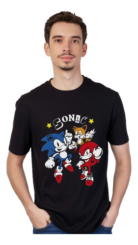 Remera Negra - Sonic Y Tails - Manga Corta Unisex - Gamer 