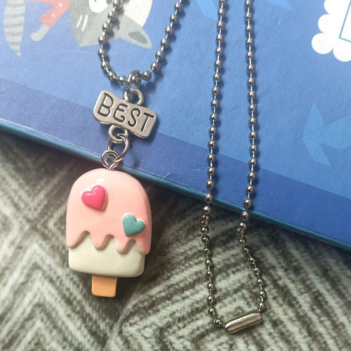 Colar Triplo Picolé Cordão Melhores Amigas Best Friends Cor Rosa