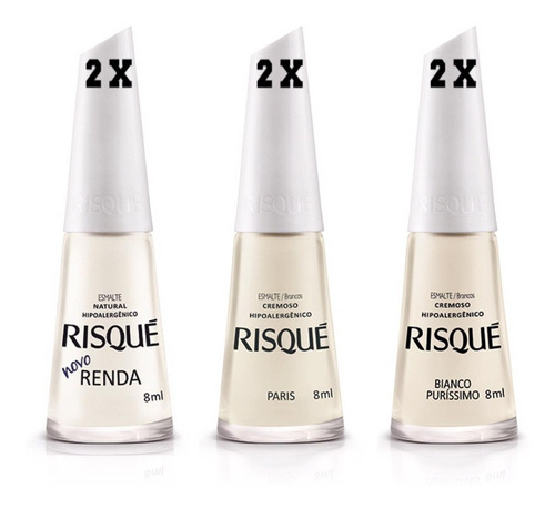 Kit C/06 Esmaltes Branquinho Impala Risque Colorama Cor Renda, Paris, Bianco Puríssimo - Branco